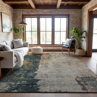 Piper Looms Mayfield Abstract AMF1207 Taupe Machine Washable Area Rug Lifestyle Image Feature