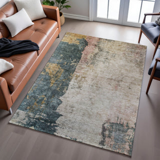 Piper Looms Mayfield Abstract AMF1207 Taupe Machine Washable Area Rug Lifestyle Image Feature