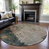 Piper Looms Mayfield Abstract AMF1207 Taupe Machine Washable Area Rug Round Lifestyle Image Feature