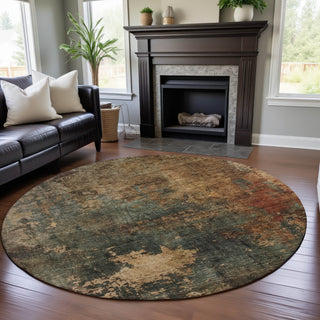 Piper Looms Mayfield Abstract AMF1211 Sage Machine Washable Area Rug Round Lifestyle Image Feature