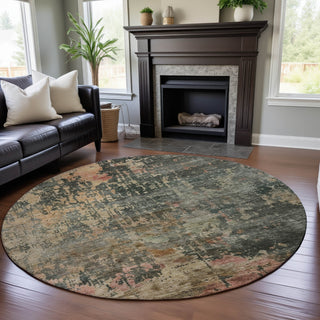 Piper Looms Mayfield Abstract AMF1214 Sage Machine Washable Area Rug Round Lifestyle Image Feature
