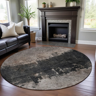 Piper Looms Mayfield Abstract AMF1215 Taupe Machine Washable Area Rug Round Lifestyle Image Feature