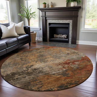 Piper Looms Mayfield Abstract AMF1216 Khaki Machine Washable Area Rug Round Lifestyle Image Feature