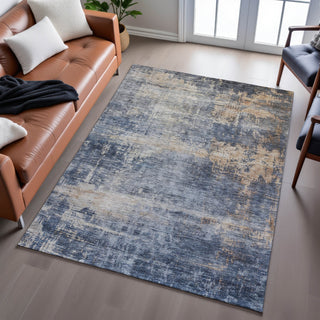 Piper Looms Mayfield Abstract AMF1217 Denim Machine Washable Area Rug Lifestyle Image Feature