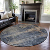 Piper Looms Mayfield Abstract AMF1217 Denim Machine Washable Area Rug Round Lifestyle Image Feature