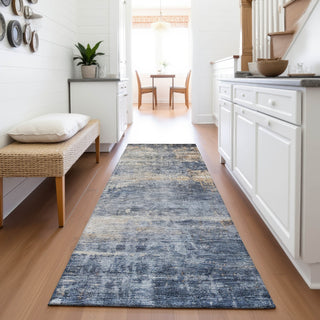 Piper Looms Mayfield Abstract AMF1217 Denim Machine Washable Area Rug Runner Lifestyle Image Feature