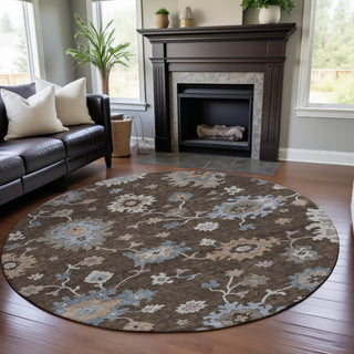 Piper Looms Mayfield Global AMF1218 Chocolate Machine Washable Area Rug Round Lifestyle Image Feature