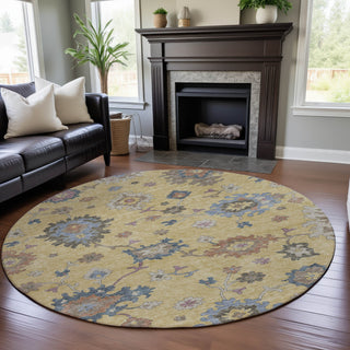 Piper Looms Mayfield Global AMF1218 Gold Machine Washable Area Rug Round Lifestyle Image Feature