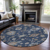 Piper Looms Mayfield Global AMF1218 Navy Machine Washable Area Rug Round Lifestyle Image Feature