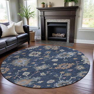 Piper Looms Mayfield Global AMF1218 Navy Machine Washable Area Rug Round Lifestyle Image Feature