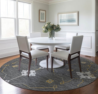 Piper Looms Mayfield Ornate: Open Field AMF122 Gray Machine Washable Area Rug Round Lifestyle Image Feature