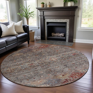 Piper Looms Mayfield Global AMF1220 Gray Machine Washable Area Rug Round Lifestyle Image Feature