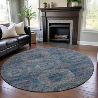 Piper Looms Mayfield Geometric AMF1221 Blue Machine Washable Area Rug Round Lifestyle Image Feature