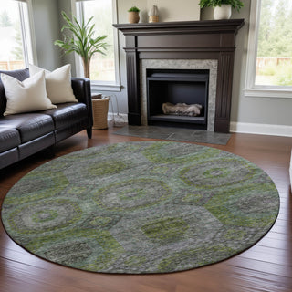 Piper Looms Mayfield Geometric AMF1221 Olive Machine Washable Area Rug Round Lifestyle Image Feature