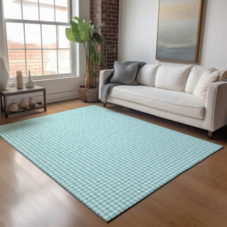 Piper Looms Mayfield Houndstooth AMF137 Aqua Machine Washable Area Rug Lifestyle Image Feature