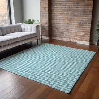 Piper Looms Mayfield Houndstooth AMF137 Aqua Machine Washable Area Rug Lifestyle Image Feature