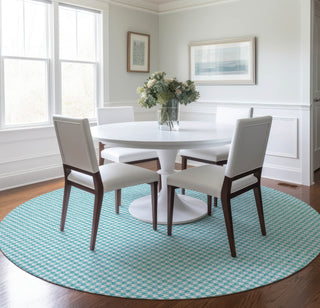 Piper Looms Mayfield Houndstooth AMF137 Aqua Machine Washable Area Rug Round Lifestyle Image Feature
