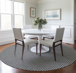 Piper Looms Mayfield Houndstooth AMF137 Black Machine Washable Area Rug Round Lifestyle Image Feature