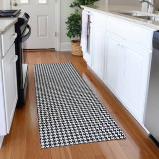 Piper Looms Mayfield Houndstooth AMF137 Black Machine Washable Area Rug Runner Lifestyle Image Feature