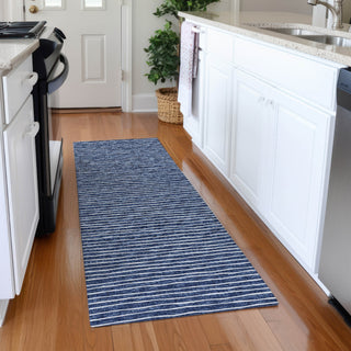 Piper Looms Mayfield Stripes AMF138 Navy Machine Washable Area Rug Runner Lifestyle Image Feature