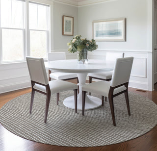 Piper Looms Mayfield Stripes AMF138 Taupe Machine Washable Area Rug Round Lifestyle Image Feature
