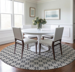 Piper Looms Mayfield Modern Squares AMF139 Black Machine Washable Area Rug Round Lifestyle Image Feature