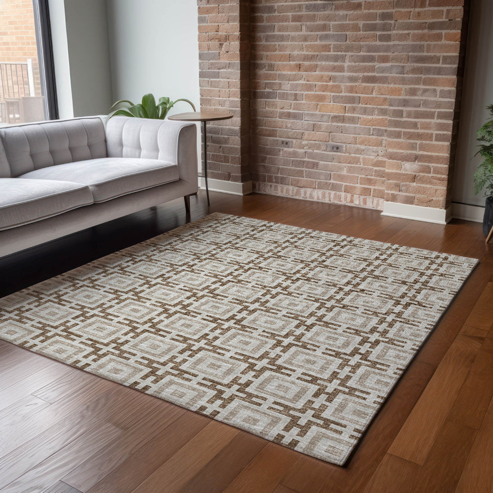Piper Looms Mayfield Modern Squares AMF139 Taupe Machine Washable Area Rug Lifestyle Image Feature