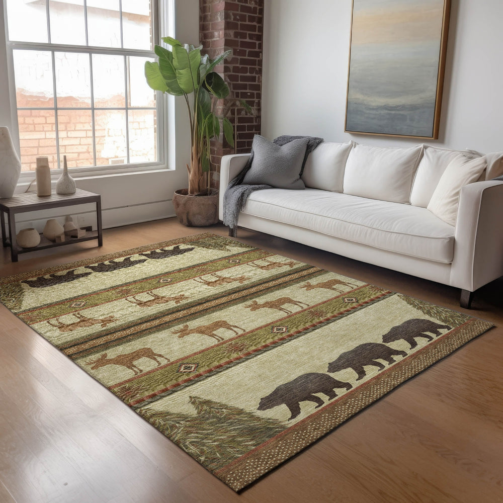 Piper Looms Mayfield Bear and Moose AMF141 Brown Machine Washable Area Rug Lifestyle Image Feature