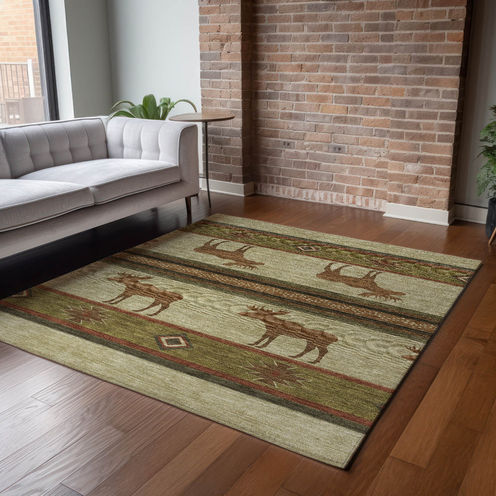 Piper Looms Mayfield Bear and Moose AMF141 Brown Machine Washable Area Rug Lifestyle Image Feature