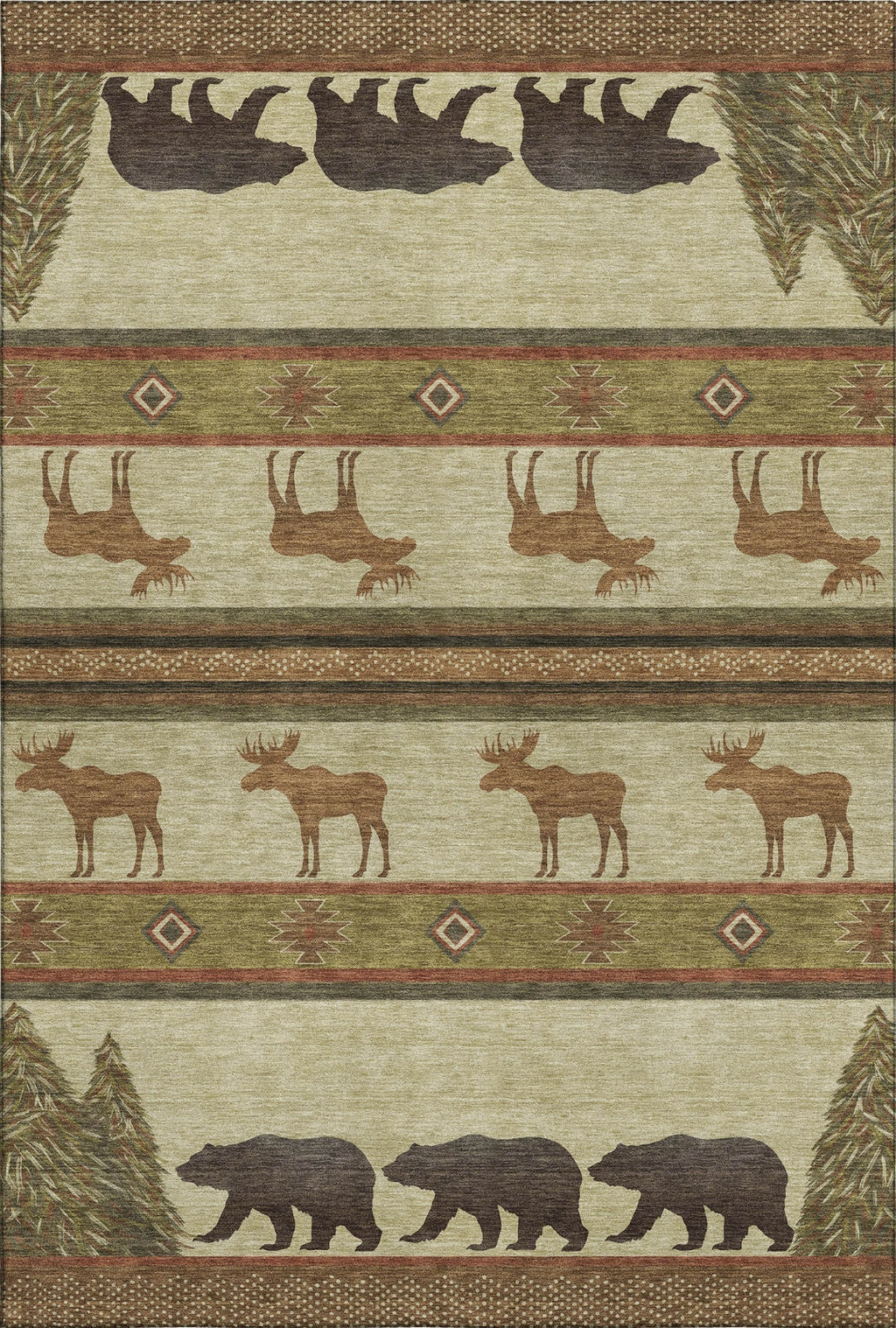 Piper Looms Mayfield Bear and Moose AMF141 Brown Machine Washable Area ...