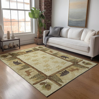 Piper Looms Mayfield Pinecones AMF142 Khaki Machine Washable Area Rug Lifestyle Image Feature