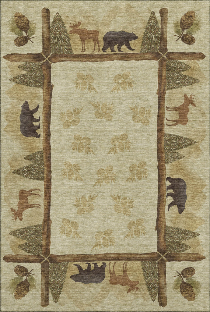 Piper Looms Mayfield Pinecones AMF142 Khaki Machine Washable Area Rug main image