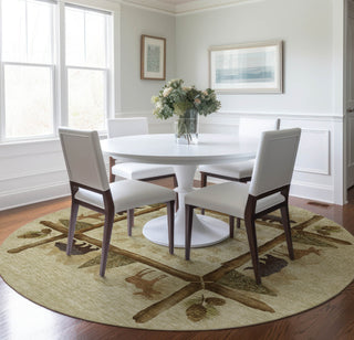 Piper Looms Mayfield Pinecones AMF142 Khaki Machine Washable Area Rug Round Lifestyle Image Feature