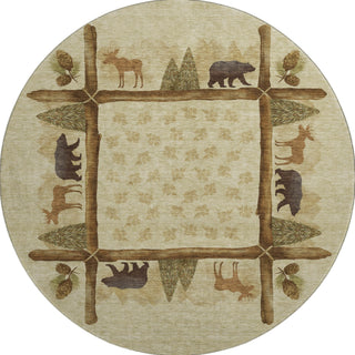 Piper Looms Mayfield Pinecones AMF142 Khaki Machine Washable Area Rug Round Main Image