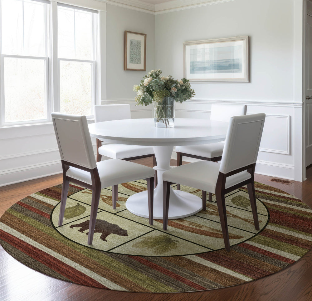 Piper Looms Mayfield Cabin: Stripes AMF143 Multi Machine Washable Area Rug Round Lifestyle Image Feature