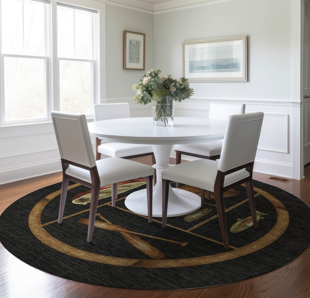 Piper Looms Mayfield Cabin AMF144 Midnight Machine Washable Area Rug Round Lifestyle Image Feature