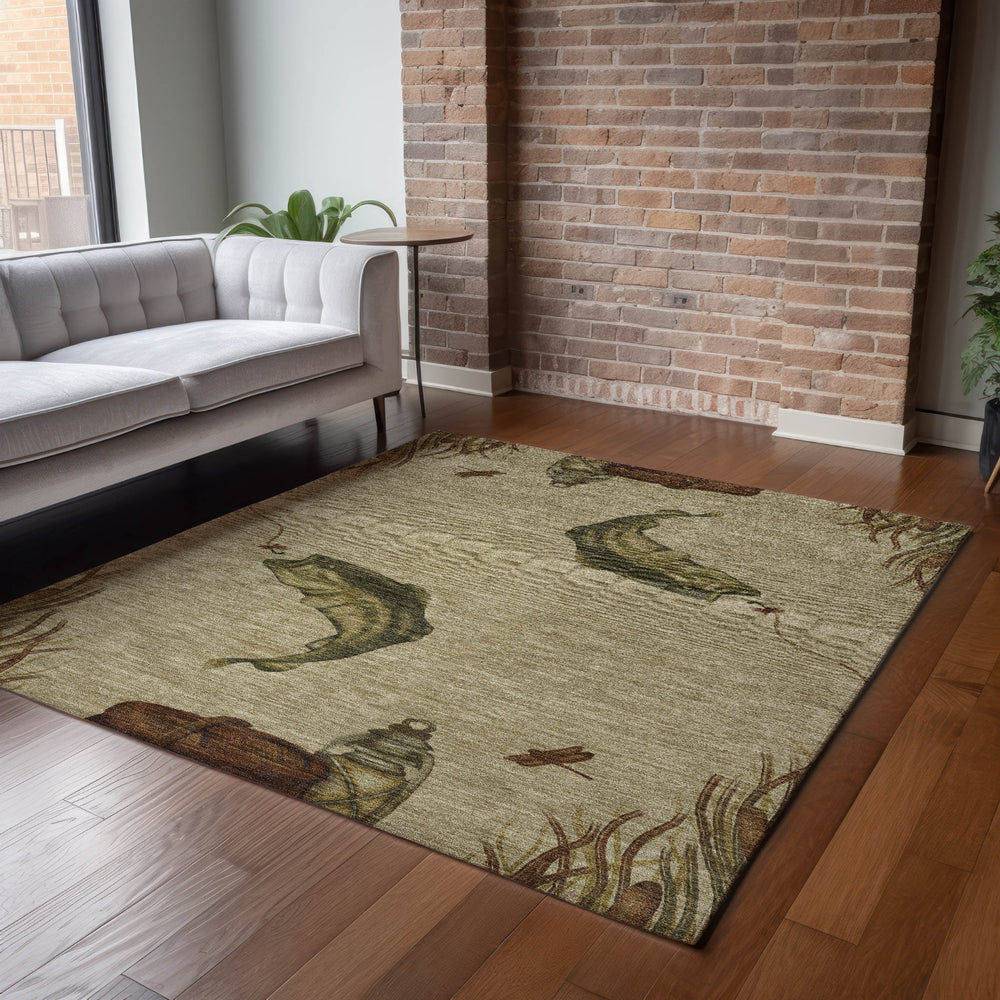 Piper Looms Mayfield Fish AMF145 Khaki Machine Washable Area Rug Lifestyle Image Feature