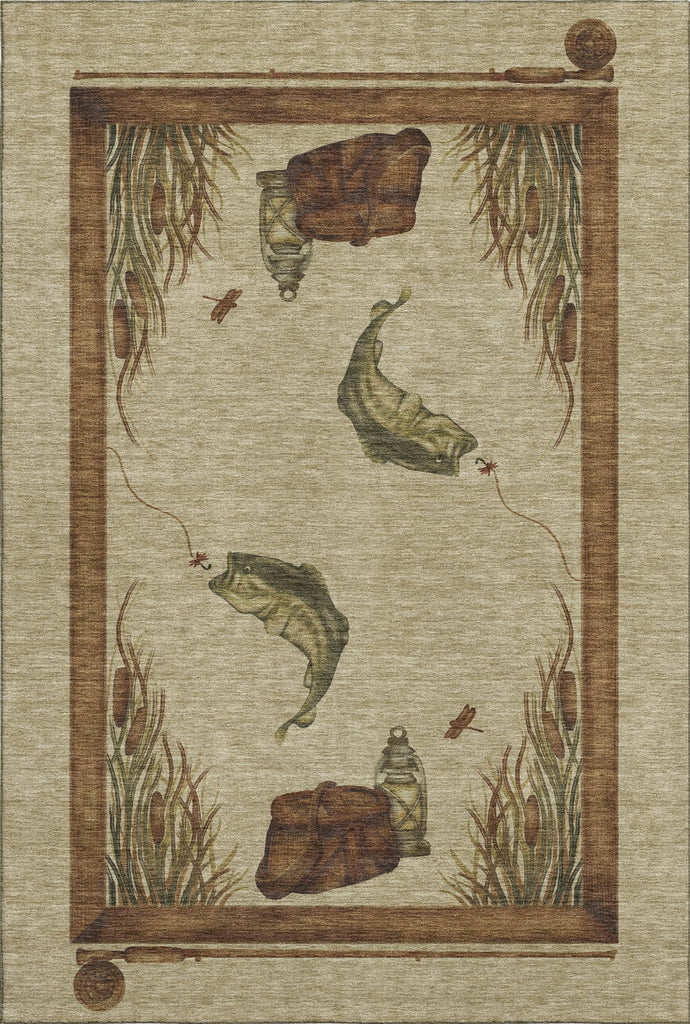 Piper Looms Mayfield Fish AMF145 Khaki Machine Washable Area Rug main image