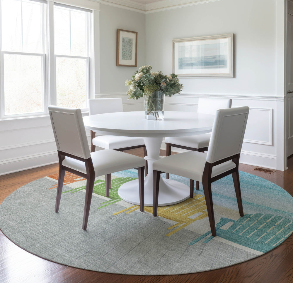 Piper Looms Mayfield Chairs AMF146 Poolside Machine Washable Area Rug Round Lifestyle Image Feature