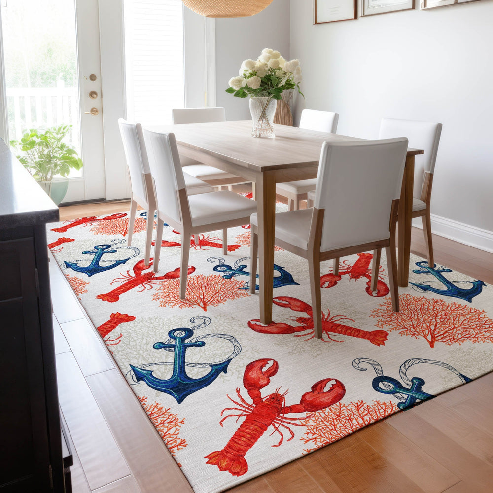 Piper Looms Mayfield Lobster: Anchor AMF149 Ivory Machine Washable Area Rug Lifestyle Image Feature