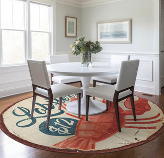 Piper Looms Mayfield Lobster AMF150 Beige Machine Washable Area Rug Round Lifestyle Image Feature