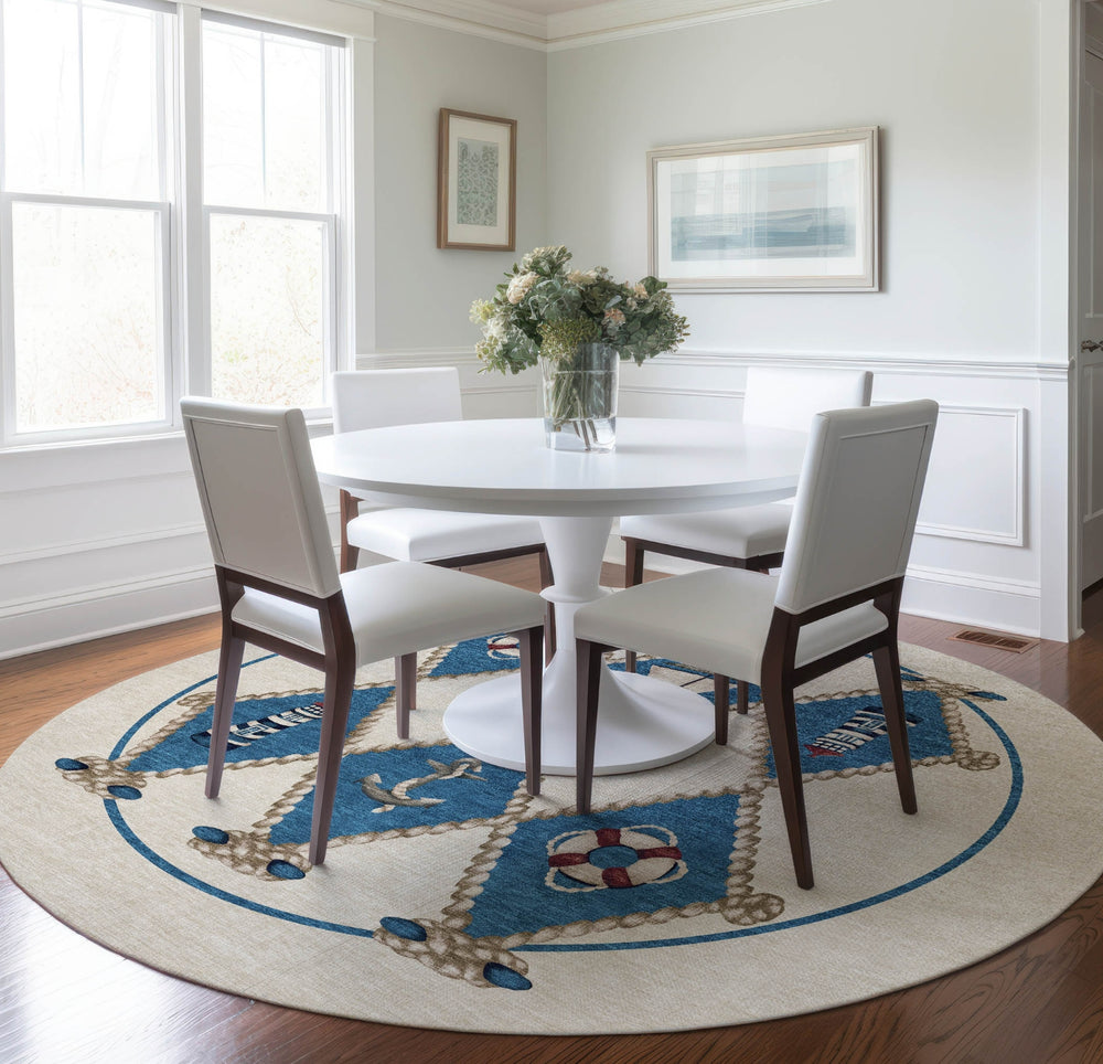Piper Looms Mayfield Lighthouse AMF151 Ivory Machine Washable Area Rug Round Lifestyle Image Feature