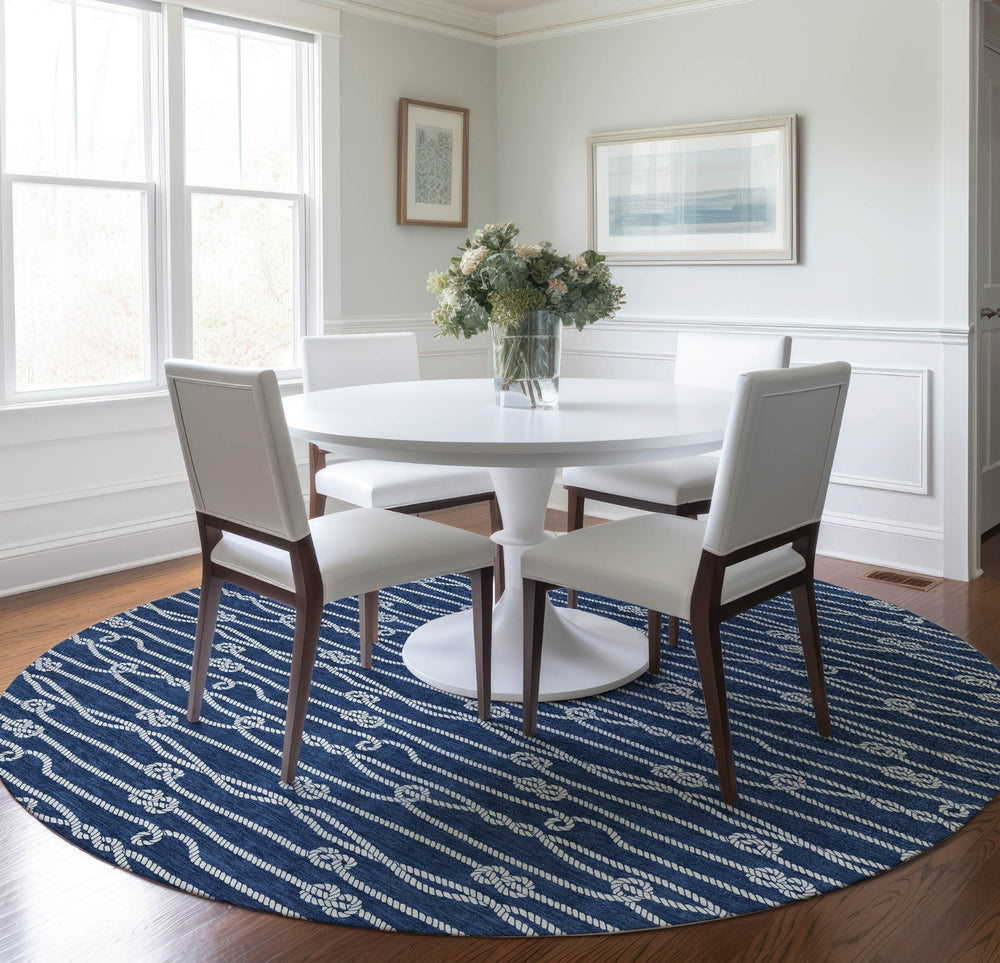 Piper Looms Mayfield Rope AMF152 Navy Machine Washable Area Rug Round Lifestyle Image Feature