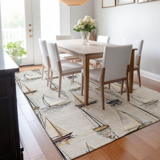 Piper Looms Mayfield Sailboat AMF153 Ivory Machine Washable Area Rug Lifestyle Image Feature