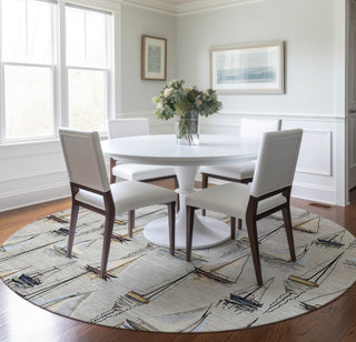 Piper Looms Mayfield Sailboat AMF153 Ivory Machine Washable Area Rug Round Lifestyle Image Feature