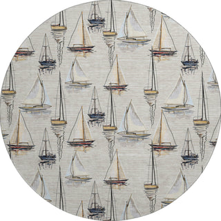Piper Looms Mayfield Sailboat AMF153 Ivory Machine Washable Area Rug Round Main Image