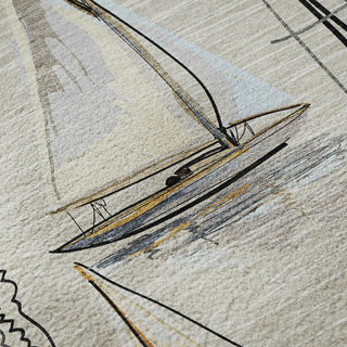 Piper Looms Mayfield Sailboat AMF153 Ivory Machine Washable Area Rug Swatch Image
