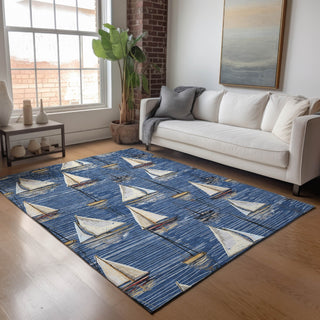 Piper Looms Mayfield Sailboat AMF153 Navy Machine Washable Area Rug Lifestyle Image Feature