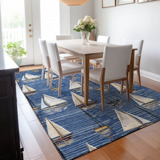 Piper Looms Mayfield Sailboat AMF153 Navy Machine Washable Area Rug Lifestyle Image Feature