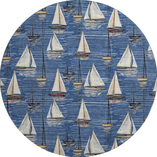 Piper Looms Mayfield Sailboat AMF153 Navy Machine Washable Area Rug Round Main Image